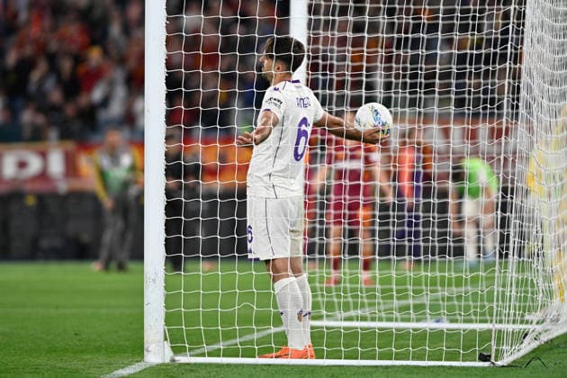 Foto IPP Cavaliere Emiliano. Roma 04 05 2026 Calcio Campionato Serie A 2025-2026. Roma - Fiorentina. Nella foto: Luca Ranieri sconsolato allarga le braccia al gol di Niccolo Pisilli. Italy Photo Press - World Copyright italy ITALY  Copyright: xR4924_italyphotopressx