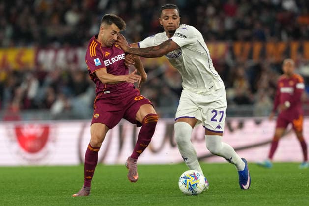 Stephan El Shaarawy of AS Roma and Cher Ndour of ACF Fiorentina during the Serie A 2025 2026 football match between AS Roma and ACF Fiorentina at Stadio Olimpico in Rome (Italy), May 4, 2026. AntoniettaxBaldassarre