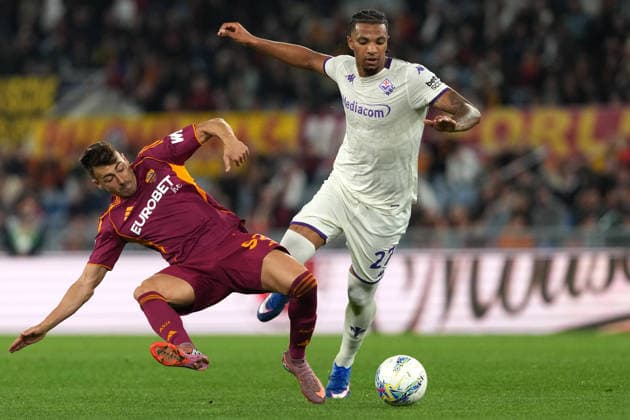Stephan El Shaarawy of AS Roma and Cher Ndour of ACF Fiorentina during the Serie A 2025 2026 football match between AS Roma and ACF Fiorentina at Stadio Olimpico in Rome (Italy), May 4, 2026. AntoniettaxBaldassarre