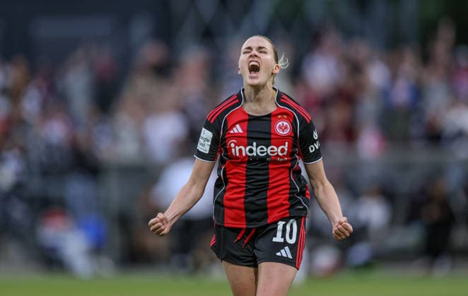 GER, Frankfurt, Eintracht Frankfurt vs FC Nürnberg, Google Pixel Bundesliga, Football, DFB, Season 2025 2026, Stadion am Brentanobad, 24 Matchday in picture Laura Freigang Eintracht Frankfurt Women 10 scores the goal to 3 1, Goal, Cheers and joy, Emotions DFB DFL REGULATIONS PROHIBIT ANY USE OF PHOTOGRAPHS AS IMAGE SEQUENCES AND OR QUASI VIDEO, 04 05 2026 Copyright: HMBxMedia HendrikxHamelau