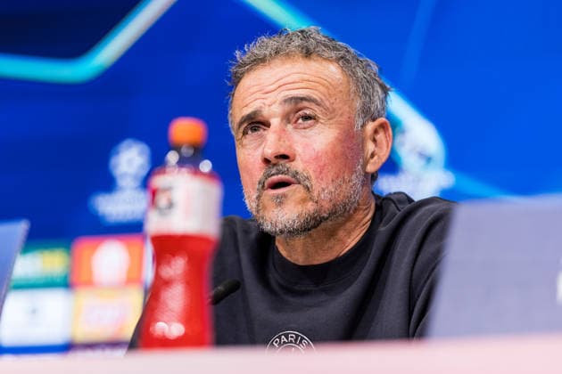 MUNICH, GERMANY - MAY 5: Luis Enrique (Head Coach Paris Saint-Germain) during the press conference, PK, Pressekonferenz of Paris Saint-Germain before the match between FC Bayern Muenchen vs Paris Saint-Germain at Allianz Arena on matchday -1 of the UEFA Champions League Semi Final on May 5, 2026 in Munich, Germany. Bavaria Germany Copyright: xSteffiexWunderlx