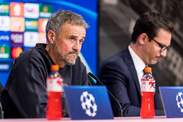 MUNICH, GERMANY - MAY 5: Luis Enrique (Head Coach Paris Saint-Germain) during the press conference, PK, Pressekonferenz of Paris Saint-Germain before the match between FC Bayern Muenchen vs Paris Saint-Germain at Allianz Arena on matchday -1 of the UEFA Champions League Semi Final on May 5, 2026 in Munich, Germany. Bavaria Germany Copyright: xSteffiexWunderlx