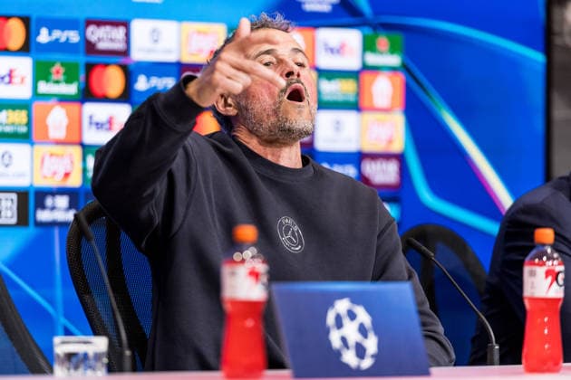 MUNICH, GERMANY - MAY 5: Luis Enrique (Head Coach Paris Saint-Germain) during the press conference, PK, Pressekonferenz of Paris Saint-Germain before the match between FC Bayern Muenchen vs Paris Saint-Germain at Allianz Arena on matchday -1 of the UEFA Champions League Semi Final on May 5, 2026 in Munich, Germany. Bavaria Germany Copyright: xSteffiexWunderlx
