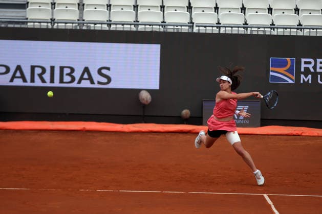 Italian Open 2026 tennis tournament ROME, ITALY - MAY 05: Turkish tennis player Zeynep Sonmez in action against Italian tennis player Jennifer Ruggeri (not seen) during the first-round of the Italian Open 2026 tennis tournament in Rome, Italy on May 05, 2026. Baris Seckin Anadolu Rome Italy. Editorial use only. Please get in touch for any other usage.  Copyright: x2026xAnadoluxBarisxSeckinx