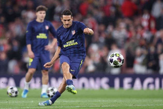 London, England, 5th May 2026. Koke of Atletico Madrid of Atletico Madrid warms up before the Arsenal vs Atletico Madrid UEFA Champions League match at the Emirates Stadium, London. Picture credit should read: David Klein Sportimage EDITORIAL USE ONLY. No use with unauthorised audio, video, data, fixture lists, club league logos or live services. Online in-match use limited to 120 images, no video emulation. No use in betting, games or single club league player publications. SPI_031_DK_Arsenal_Athletico_Madrid SPI-4781-0031