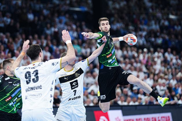 Throw Goal Aleksandar Cenic Stamenkovic RK Nexe, 33 GER, THW Kiel vs RK Nexe, Handball, EHF European League, Quarter-final, second leg, 2025 2026 season, 05 05 2026 GER, THW Kiel vs RK Nexe, Handball, EHF European League, Quarter-final, second leg, 2025 2026 season, 05 05 2026 Kiel Copyright: xEibner-Pressefoto MarcelxvonxFehrnx EP_MFN