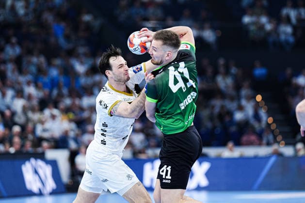 Veron Nacinovic THW Kiel, 93 , Tin Lucin RK Nexe, 41 GER, THW Kiel vs RK Nexe, Handball, EHF European League, quarter-finals, second leg, 2025 2026 season, 05 05 2026 GER, THW Kiel vs RK Nexe, Handball, EHF European League, quarter-finals, second leg, 2025 2026 season, 05 05 2026 Kiel Copyright: xEibner-Pressefoto MarcelxvonxFehrnx EP_MFN