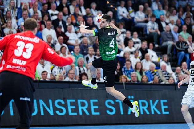 Throw Goal Aleksandar Bakic RK Nexe, 04 GER, THW Kiel vs RK Nexe, Handball, EHF European League, Quarter-final, second leg, 2025 2026 season, 05 05 2026 GER, THW Kiel vs RK Nexe, Handball, EHF European League, Quarter-final, second leg, 2025 2026 season, 05 05 2026 Kiel Copyright: xEibner-Pressefoto MarcelxvonxFehrnx EP_MFN