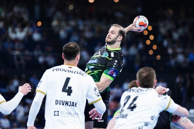 Throw Goal Luka Moslavac RK Nexe, 27 GER, THW Kiel vs RK Nexe, Handball, EHF European League, Quarter-final, second leg, 2025 2026 season, 05 05 2026 GER, THW Kiel vs RK Nexe, Handball, EHF European League, Quarter-final, second leg, 2025 2026 season, 05 05 2026 Kiel Copyright: xEibner-Pressefoto MarcelxvonxFehrnx EP_MFN