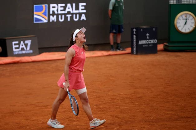 Italian Open 2026 tennis tournament ROME, ITALY - MAY 05: Turkish tennis player Zeynep Sonmez celebrates during her first-round match against Italian tennis player Jennifer Ruggeri (not seen) at the 2026 Italian Open tennis tournament in Rome, Italy on May 05, 2026. Baris Seckin Anadolu Rome Italy. Editorial use only. Please get in touch for any other usage.  Copyright: x2026xAnadoluxBarisxSeckinx