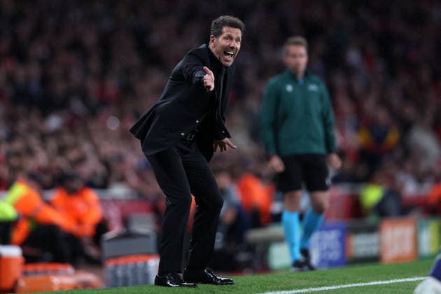 London, England, 5th May 2026. Diego Simeone manager of Atletico Madrid during the Arsenal vs Atletico Madrid UEFA Champions League match at the Emirates Stadium, London. Picture credit should read: David Klein Sportimage EDITORIAL USE ONLY. No use with unauthorised audio, video, data, fixture lists, club league logos or live services. Online in-match use limited to 120 images, no video emulation. No use in betting, games or single club league player publications. SPI_054_DK_Arsenal_Athletico_Madrid SPI-4781-0054