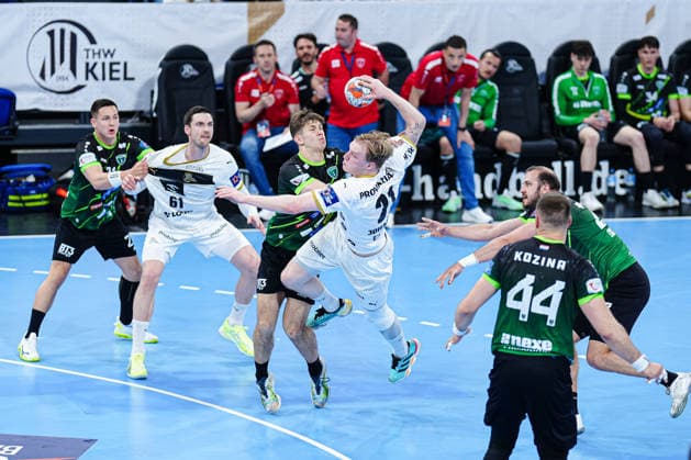 Throw Goal Eric Johansson THW Kiel, 21 GER, THW Kiel vs RK Nexe, Handball, EHF European League, Quarter-final, second leg, 2025 2026 season, 05 05 2026 GER, THW Kiel vs RK Nexe, Handball, EHF European League, Quarter-final, second leg, 2025 2026 season, 05 05 2026 Kiel Copyright: xEibner-Pressefoto MarcelxvonxFehrnx EP_MFN