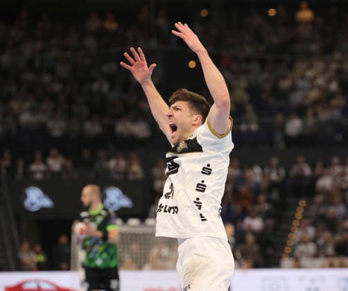 photo Lukas ZERBE Kiel Handball Mens goal celebration on Tue 05 05 2026 Mens EHF European League , THW Kiel RK Nexe Nasice