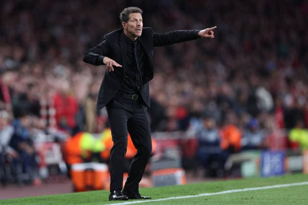 London, England, 5th May 2026. Diego Simeone manager of Atletico Madrid during the Arsenal vs Atletico Madrid UEFA Champions League match at the Emirates Stadium, London. Picture credit should read: David Klein Sportimage EDITORIAL USE ONLY. No use with unauthorised audio, video, data, fixture lists, club league logos or live services. Online in-match use limited to 120 images, no video emulation. No use in betting, games or single club league player publications. SPI_066_DK_Arsenal_Athletico_Madrid SPI-4781-0066