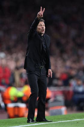 London, England, 5th May 2026. Diego Simeone manager of Atletico Madrid during the Arsenal vs Atletico Madrid UEFA Champions League match at the Emirates Stadium, London. Picture credit should read: David Klein Sportimage EDITORIAL USE ONLY. No use with unauthorised audio, video, data, fixture lists, club league logos or live services. Online in-match use limited to 120 images, no video emulation. No use in betting, games or single club league player publications. SPI_067_DK_Arsenal_Athletico_Madrid SPI-4781-0067