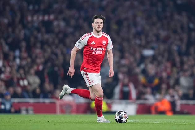 May 5, 2026, London, London, England: Declan Rice of Arsenal FC in action during the UEFA Champions League 2025 26 Semi Final Second Leg match between Arsenal FC and Atletico de Madrid at Emirates Stadium on May 05, 2026, in London, England. Arsenal FC V Atletico De Madrid - UEFA Champions League 2025 26 Semi Final Second Leg  - ZUMAa181 20260505_zaa_a181_051 Copyright: xDennisxAgyemanx