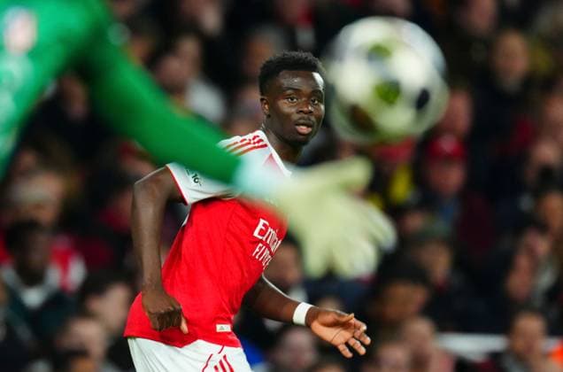 Bukayo Saka of Arsenal Arsenal v Atletico Madrid, UEFA Champions League, Semi Final, Second Leg, Football, Emirates Stadium, London, UK - 05 May 2026London Emirates Stadium United Kingdom EDITORIAL USE ONLY No use with unauthorised audio, video, data, fixture lists, club league logos or live services. Online in-match use limited to 120 images, no video emulation. No use in betting, games or single club league player publications.  Copyright: xJavierxGarcia Shutterstockx 16859995ab