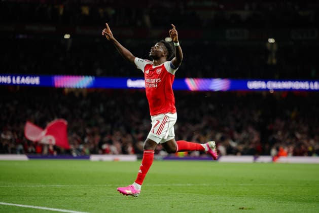 Champions League 2025 26 Semi Final 2nd Leg Arsenal v Atletico Madrid Emirates Stadium 05.05.2026 Bukayo Saka of Arsenal scores and celebrates 1-0 Champions League 2025 26 Semi Final 2nd Leg Arsenal v Atletico Madrid Emirates Stadium 05.05.2026 Photograph By Marc Aspland The Times  Copyright: xMarcxAsplandx NINTCHDBPICT001078549065