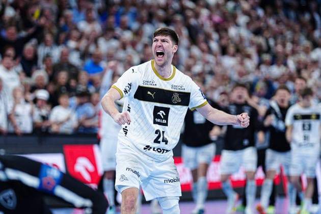 Goal celebration Lukas Zerbe THW Kiel, 24 GER, THW Kiel vs RK Nexe, Handball, EHF European League, quarter-final, second leg, 2025 2026 season, 05 05 2026 GER, THW Kiel vs RK Nexe, Handball, EHF European League, quarter-final, second leg, 2025 2026 season, 05 05 2026 Kiel Copyright: xEibner-Pressefoto MarcelxvonxFehrnx EP_MFN