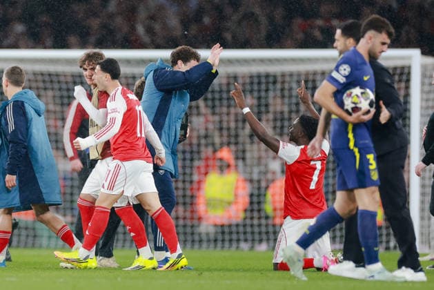 Champions League 2025 26 Semi Final 2nd Leg Arsenal v Atletico Madrid Emirates Stadium 05.05.2026 Arsenal players and Arsenal manager Mikel Arteta celebrate at the final whistle Champions League 2025 26 Semi Final 2nd Leg Arsenal v Atletico Madrid Emirates Stadium 05.05.2026 Photograph By Marc Aspland The Times  Copyright: xMarcxAsplandx NINTCHDBPICT001078556043