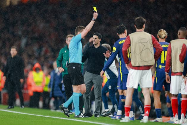 Champions League 2025 26 Semi Final 2nd Leg Arsenal v Atletico Madrid Emirates Stadium 05.05.2026 Arsenal manager Mikel Arteta shown a yellow card Champions League 2025 26 Semi Final 2nd Leg Arsenal v Atletico Madrid Emirates Stadium 05.05.2026 Photograph By Marc Aspland The Times  Copyright: xMarcxAsplandx NINTCHDBPICT001078556140