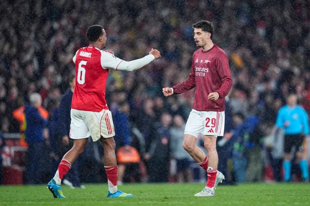 May 5, 2026, London, London, England: Gabriel and Kai Havertz of Arsenal FC celebrate the victory and their place in the final during the UEFA Champions League 2025 26 Semi Final Second Leg match between Arsenal FC and Atletico de Madrid at Emirates Stadium on May 05, 2026, in London, England. Arsenal FC V Atletico De Madrid - UEFA Champions League 2025 26 Semi Final Second Leg  - ZUMAa181 20260505_zaa_a181_262 Copyright: xDennisxAgyemanx