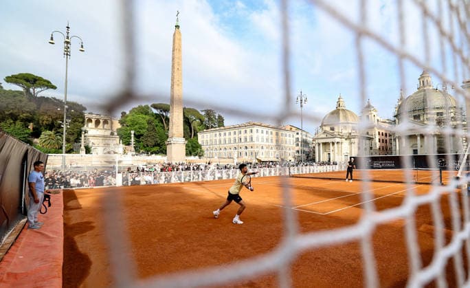 (260506) -- ROME, May 6, 2026 -- Novak Djokovic of Serbia attends a training session before the ATP, Tennis Herren Italian Open on a temporary clay tennis court at Piazza del Popolo in Rome, Italy, May 5, 2026. ) (SP)ITALY-ROME-TENNIS-ATP-ITALIAN OPEN-NOVAK DJOKOVIC-TRAINING WangxKaiyan 
