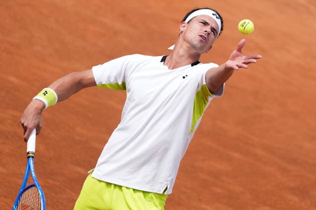 Daniel Altmaier of Germany serves during the match against Zhizhen Zhang of China at the Internazionali BNL d Italia 2026 tennis tournament at Foro Italico in Rome, Italy on May, 6, 2026. AntoniettaxBaldassarre