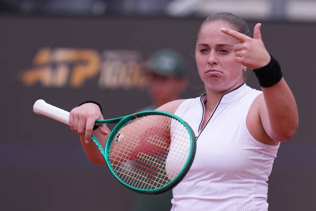 Jelena Ostapenko (LAT) during the match between Lucrezia Stefanini (ITA) vs Jelena Ostapenko (LAT) at the Italian Open in Rome, Wednesday, May 6, 2026. (Alfredo Falcone LaPresse)  Copyright: xAlfredoxFalcone LaPressex