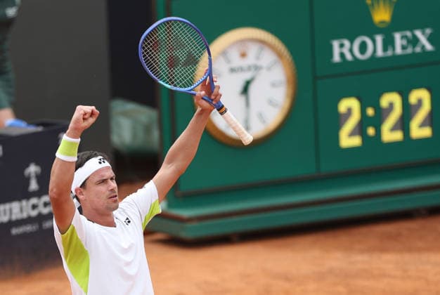 (260506) -- ROME, May 6, 2026 -- Daniel Altmaier celebrates after the men s singles first round match between Zhang Zhizhen of China and Daniel Altmaier of Germany at the ATP, Tennis Herren Italian Open in Rome, Italy, May 6, 2026. ) (SP)ITALY-ROME-TENNIS-ATP-ITALIAN OPEN-ZHANG ZHIZHEN VS DANIEL ALTMAIER LixJing 