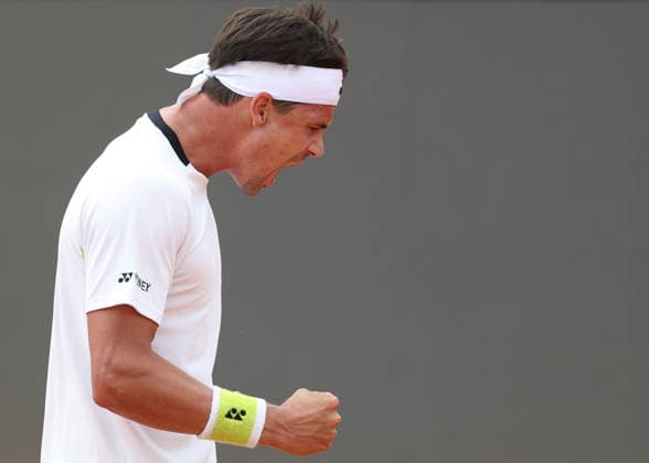 (260506) -- ROME, May 6, 2026 -- Daniel Altmaier celebrates a point during the men s singles first round match between Zhang Zhizhen of China and Daniel Altmaier of Germany at the ATP, Tennis Herren Italian Open in Rome, Italy, May 6, 2026. ) (SP)ITALY-ROME-TENNIS-ATP-ITALIAN OPEN-ZHANG ZHIZHEN VS DANIEL ALTMAIER LixJing 
