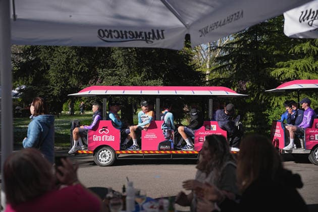 ALPECIN-PREMIER TECH team arrive on a train before the teams presentation ahead of the Giro d™Italia cycling race in Burgas. The race starts on Friday, May 8, with the first stage over 160 km, from Nessebar to Burgas, Bulgaria - Wednesday, May 6, 2026. - cycling.  Copyright: xMarcoxAlpozzi LaPressex