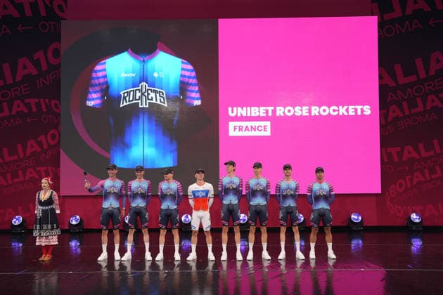 UNIBET ROSE ROCKETS team during the teams presentation ahead of the Giro d™Italia cycling race in Burgas. The race starts on Friday, May 8, with the first stage over 160 km, from Nessebar to Burgas, Bulgaria - Wednesday, May 6, 2026. - cycling.  Copyright: xFabioxFerrarix xLaPressex