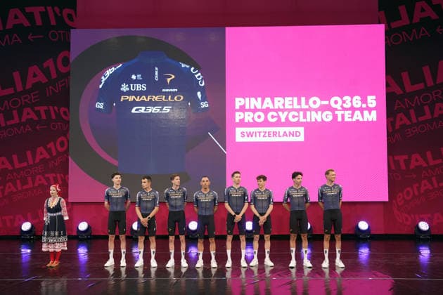 PINARELLO-Q36.5 PRO CYCLING TEAM during the teams presentation ahead of the Giro d™Italia cycling race in Burgas. The race starts on Friday, May 8, with the first stage over 160 km, from Nessebar to Burgas, Bulgaria - Wednesday, May 6, 2026. - cycling.  Copyright: xFabioxFerrarix xLaPressex