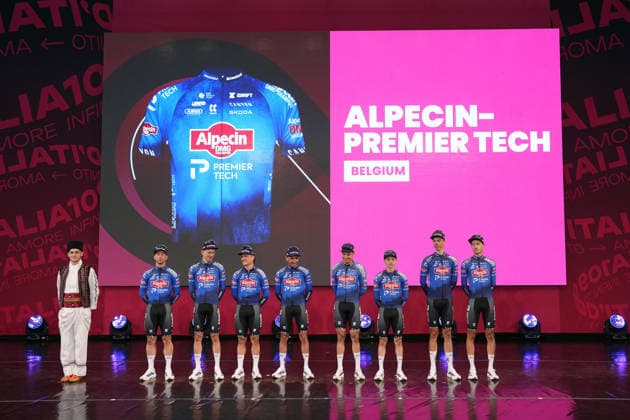 ALPECIN - PREMIER TECH during the teams presentation ahead of the Giro d™Italia cycling race in Burgas. The race starts on Friday, May 8, with the first stage over 160 km, from Nessebar to Burgas, Bulgaria - Wednesday, May 6, 2026. - cycling.  Copyright: xFabioxFerrarix xLaPressex