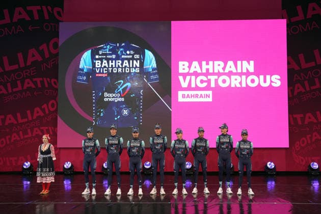 BAHRAIN VICTORIOUS team during the teams presentation ahead of the Giro d™Italia cycling race in Burgas. The race starts on Friday, May 8, with the first stage over 160 km, from Nessebar to Burgas, Bulgaria - Wednesday, May 6, 2026. - cycling.  Copyright: xFabioxFerrarix xLaPressex