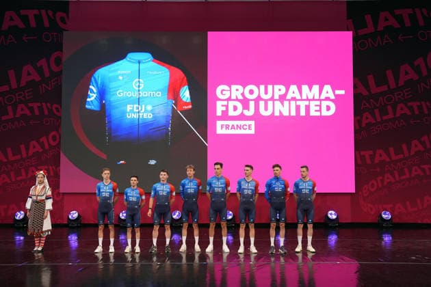 GROUPAMA - FDJ UNITED team during the teams presentation ahead of the Giro d™Italia cycling race in Burgas. The race starts on Friday, May 8, with the first stage over 160 km, from Nessebar to Burgas, Bulgaria - Wednesday, May 6, 2026. - cycling.  Copyright: xFabioxFerrarix xLaPressex
