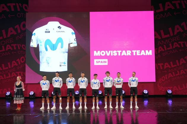 MOVISTAR TEAM during the teams presentation ahead of the Giro d™Italia cycling race in Burgas. The race starts on Friday, May 8, with the first stage over 160 km, from Nessebar to Burgas, Bulgaria - Wednesday, May 6, 2026. - cycling.  Copyright: xFabioxFerrarix xLaPressex