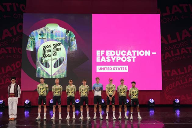 EF EDUCATION EASYPOST team during the teams presentation ahead of the Giro d™Italia cycling race in Burgas. The race starts on Friday, May 8, with the first stage over 160 km, from Nessebar to Burgas, Bulgaria - Wednesday, May 6, 2026. - cycling.  Copyright: xFabioxFerrarix xLaPressex