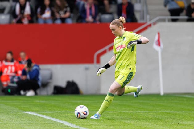 Laura Dick 1, TSG 1899 Hoffenheim at the match between FC Bayern Munich v TSG 1899 Hoffenheim, Football, Women, Google Pixel Women Bundesliga, 2025 2026, 24 Matchday on 06 05 2026 in Munich, FC Bayern Campus DFL and DFB regulations prohibit any use of photographs as image sequences and or quasi video Bayern Germany