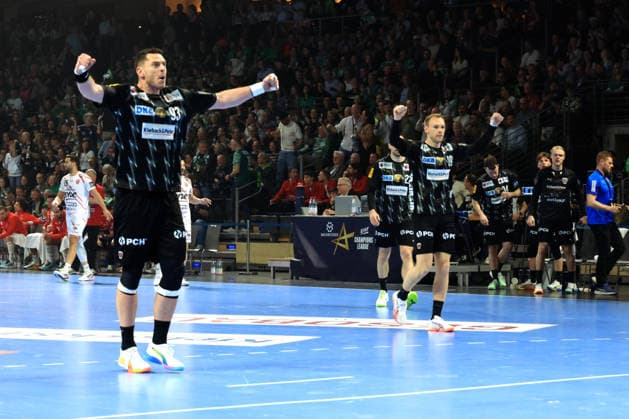DEU, Machineseeker EHF Champions League, Fuechse Berlin vs One VeszprŽm HC, 06 05 2026, Max Schmeling Halle, Berlin, DEU, Machineseeker EHF Champions League, Fuechse Berlin vs One VeszprŽm HC, in the picture Mijajlo Marsenic Fuechse Berlin 93 , Mathias Gidsel Fuechse Berlin 19 nordphotoxGmbHx xEngler nph00076