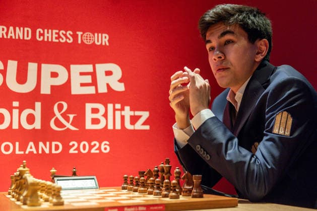 Grand Chess Tour: 2026 Super Rapid & Blitz Poland Javokhir Sindarov during Grand Chess Tour: 2026 Super Rapid & Blitz tournament in Warsaw, Poland, on May 6, 2026 Warsaw Poland  Copyright: xFotoxOlimpikx originalFilename:jastrzebowski-grandche260506_npF27.jpg