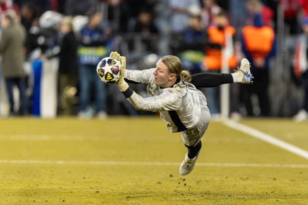 Goalkeeper Matvey Safonov FC Paris Saint Germain controls the ball during the UEFA Champions League 2025 26 Semi Final Second Leg match between FC Bayern München and Paris Saint Germain at Football Arena Munich on May 6, 2026 in Munich, Germany