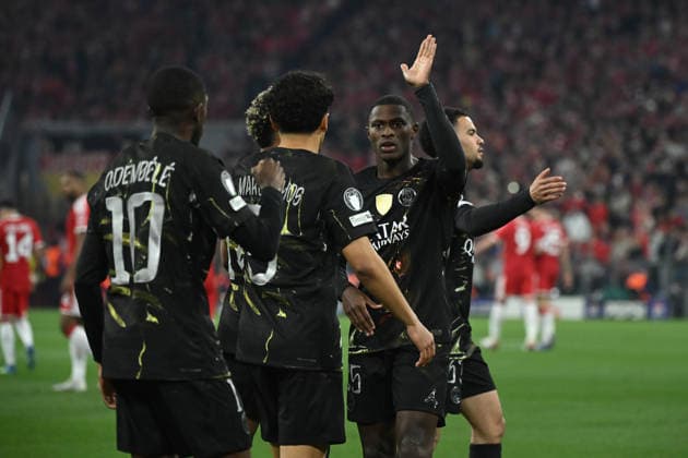 06 05 2026, xemx, Football UEFA Champions League 1 2 Final, FC Bayern Muenchen Paris St Germain v l Torjubel nach dem Tor zum celebrating the goal celebrate 0 1 durch Ousmane Dembele Paris St Germain DFL DFB REGULATIONS PROHIBIT ANY USE OF PHOTOGRAPHS as IMAGE SEQUENCES and or QUASI VIDEO Muenchen