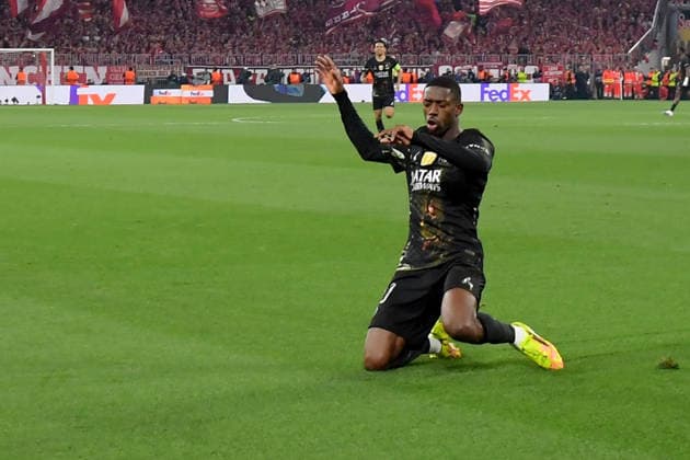 06 05 2026, xemx, Football UEFA Champions League 1 2 Final, FC Bayern Muenchen Paris St Germain v l Torjubel nach dem Tor zum celebrating the goal celebrate 0 1 durch Ousmane Dembele Paris St Germain DFL DFB REGULATIONS PROHIBIT ANY USE OF PHOTOGRAPHS as IMAGE SEQUENCES and or QUASI VIDEO Muenchen