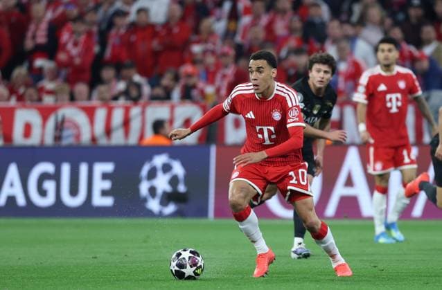 GER, CL semi-final FC Bayern Muenchen GER vs Paris Saint Germain FRA 06 05 2026, Allianz Arena, Munich, GER, CL semi-final FC Bayern Muenchen GER vs Paris Saint Germain FRA , picture shows Jamal Musiala FC Bayern Muenchen 10 on the ball nordphotoxGmbHx xSchneider nph00003