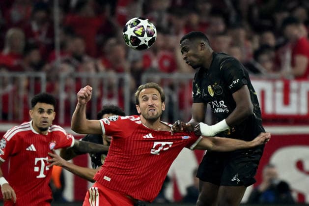 06 05 2026, xemx, Football UEFA Champions League 1 2 Final, FC Bayern Muenchen Paris St Germain v l Harry Kane FC Bayern Muenchen Willian Pacho Paris St Germain duel, action, action, battle for the ball DFL DFB REGULATIONS PROHIBIT ANY USE OF PHOTOGRAPHS as IMAGE SEQUENCES and or QUASI VIDEO Muenchen