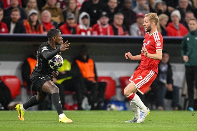 Nuno Mendes Paris Saint Germain FC and Konrad Laimer FC Bayern München battle for the ball during the UEFA Champions League 2025 26 Semi Final Second Leg match between FC Bayern München and Paris Saint Germain at Football Arena Munich on May 6, 2026 in Munich, Germany Photo by Harry Langer DeFodi Images