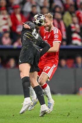 Fabian Ruiz Paris Saint Germain FC and Konrad Laimer FC Bayern München battle for the ball during the UEFA Champions League 2025 26 Semi Final Second Leg match between FC Bayern München and Paris Saint Germain at Football Arena Munich on May 6, 2026 in Munich, Germany Photo by Harry Langer DeFodi Images