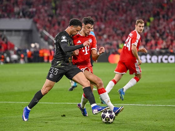 Warren Zaire Emery Paris Saint Germain FC and Aleksandar PavloviÄ‡ FC Bayern München battle for the ball during the UEFA Champions League 2025 26 Semi Final Second Leg match between FC Bayern München and Paris Saint Germain at Football Arena Munich on May 6, 2026 in Munich, Germany Photo by Harry Langer DeFodi Images